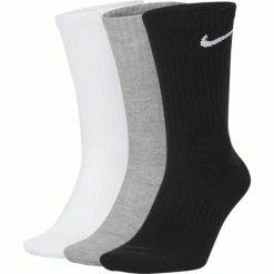 NIKE EVERYDAY LIGHTWEIGHT TRAINING CREW GOLF SOCKS (3 PAIRS) – BLACK / WHITE / GREY