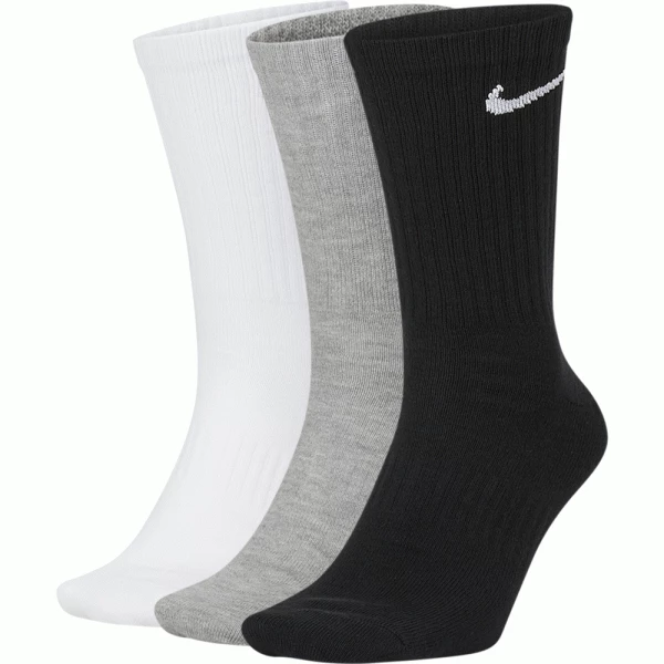 NIKE EVERYDAY LIGHTWEIGHT TRAINING CREW GOLF SOCKS (3 PAIRS) – BLACK / WHITE / GREY